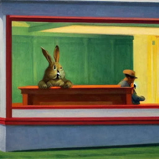 Image similar to a rabbit by edward hopper