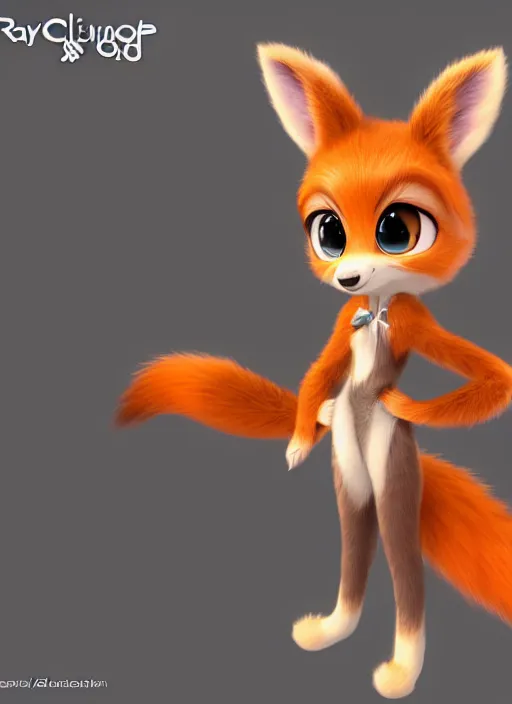 Image similar to female furry mini cute style, character adoptable, highly detailed, rendered, ray - tracing, cgi animated, 3 d demo reel avatar, style of maple story and zootopia, maple story fox girl, orange fox, dark skin, cool clothes, soft shade, soft lighting