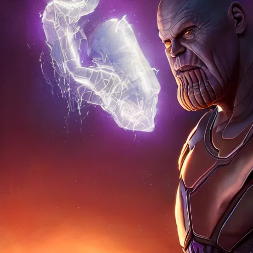 Prompt: thanos, comic, portrait, intricate, detailed, volumetric lighting, scenery, digital painting, highly detailed, artstation, sharp focus, illustration, concept art, ruan jia, art by artgerm and greg rutkowski