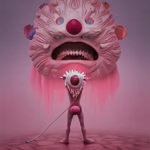 Image similar to pink scream by takashi murakami and zdzisław beksiński, 3d render, octane render, intricately detailed artwork, full 8k high quality resolution, recently just found unknown masterpiece