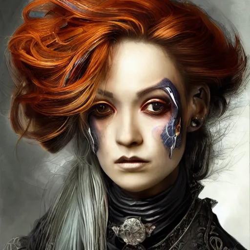 Image similar to portrait, headshot, insanely nice professional hair style, dramatic hair color, digital painting, of a old 17th century, old cyborg merchant, amber jewels, baroque, ornate clothing, scifi, realistic, hyperdetailed, chiaroscuro, concept art, art by Franz Hals and Jon Foster and Ayami Kojima and Amano and Karol Bak,