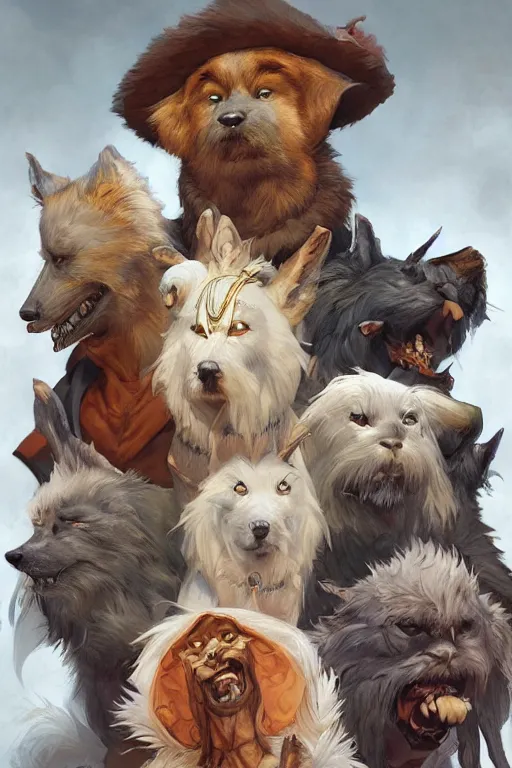 Image similar to portrait of the dogfolk cursed by the flute by artgerm and Craig Mullins, James Jean, Andrey Ryabovichev, Mark Simonetti and Peter Morbacher 16k