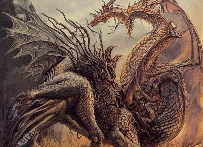 Prompt: intricate fantasy painting of a dragon by dariusz zawadski and alan lee and gris grimly, cinematic, epic