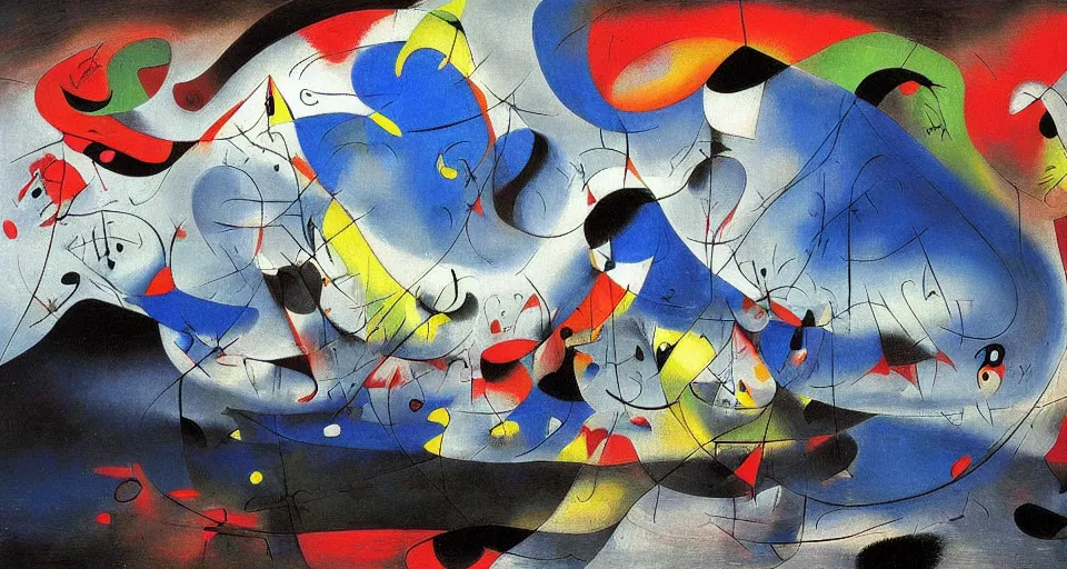 Image similar to an incredibly huge wave illuminated by anger and desire, played by muse and painted by joan miro, trending on artstation,