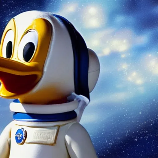 Prompt: donald duck as an astronaut, real life, photorealistic, 3 d