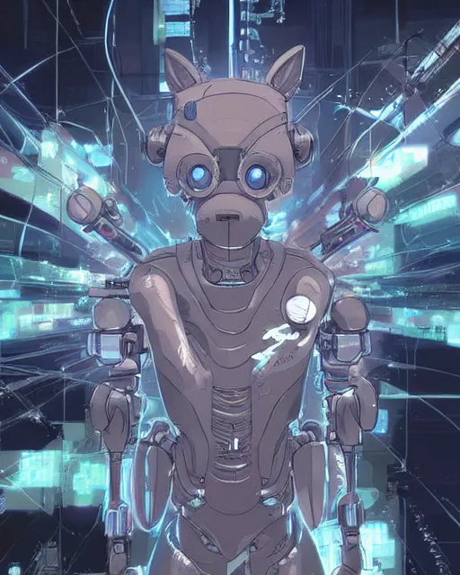 Image similar to character concept of a rat, cybernetic enhancements, art by makoto shinkai and alan bean, yukito kishiro