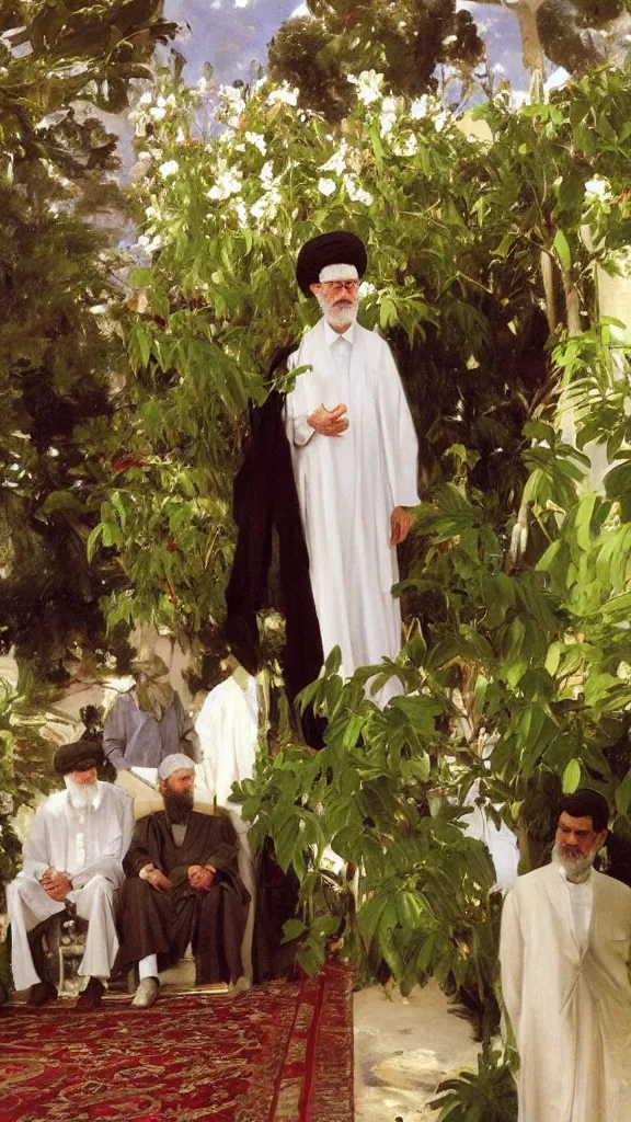 Prompt: an ali khamenei in botanical room by john singer sargent, cinematic, detailed