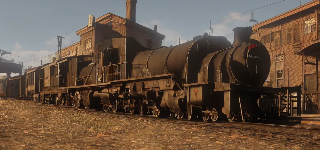Prompt: A train in red dead redemption 2, pre-rendered cutscene, high quality image, widescreen, 8k, octane render
