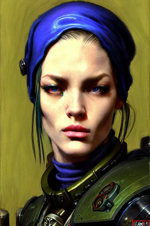 Image similar to character portrait cyberpunk starcraft terran warhammer 4 0 k space marine commmissar ( ( ( ( ( ( ( ( totally definitely not negative no not girl with the pearl earring inspired ) ) ) ) ) ) ), character design, painting by gaston bussiere, katsuya terada, frank frazetta, tom of finland, trending on artstation