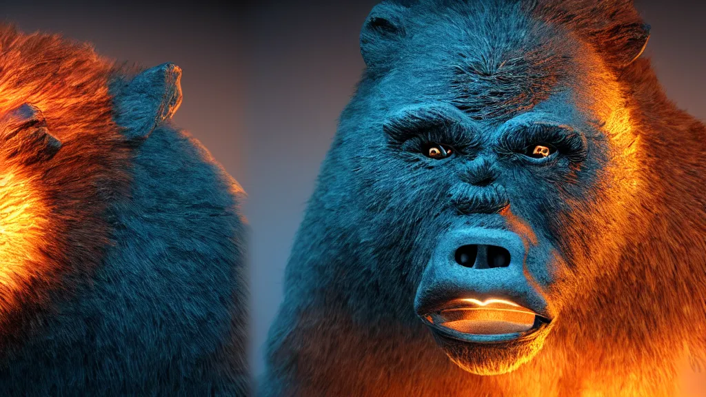 Prompt: manbearpig, 8k , orange teal lighting, volumetric lighting, moody lighting,