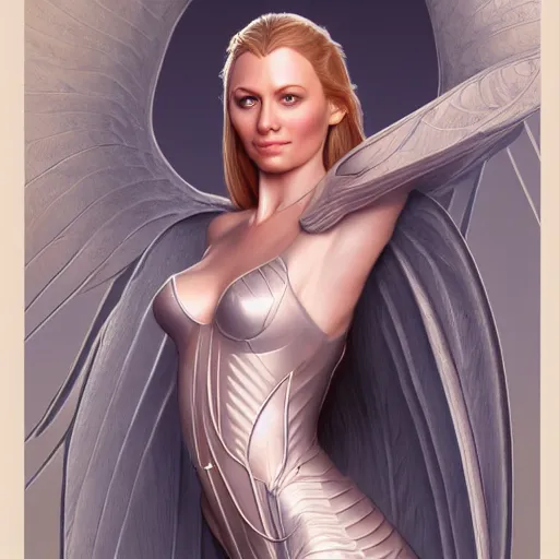 Image similar to Portrait of Galadriel, intricate upper body, whole body, highly detailed, digital painting, artstation, concept art, smooth, sharp focus, illustration, art by Hajime Sorayama