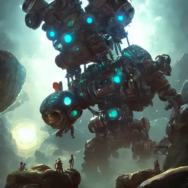 Image similar to robots vs druid, artstation, science fiction, fantasy,