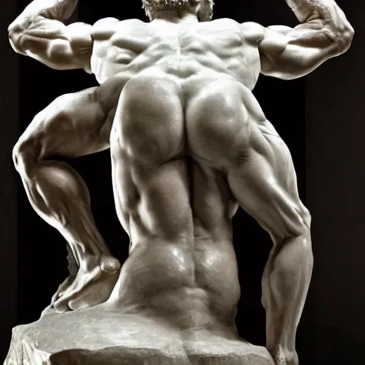 Image similar to benjamin netanyahu as a muscular perfect chiseled marble greek statue, by michelangelo