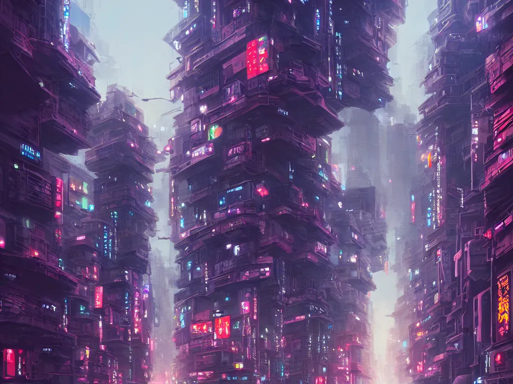 Prompt: Beautiful matte painting of an Epic street scene of a beautiful futuristic Tokyo, lots of signs, gigantic military skyscrapers, edge highlights, by Rui Huang and Alena Aenami and WLOP, Marc Simonetti, Street level view, illustration, concept art, cgsociety, trending on artstation