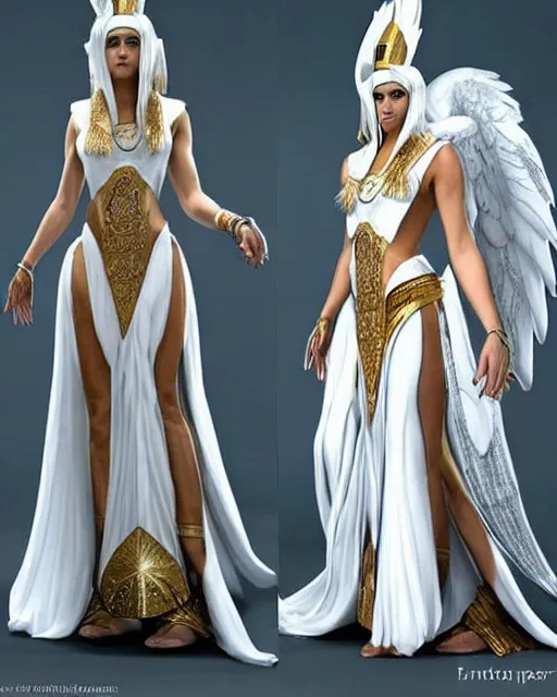 Image similar to perfect white haired egyptian queen emma watson wearing white dove wings warframe armor _ regal _ attractive ornate sultry beautiful dreamy