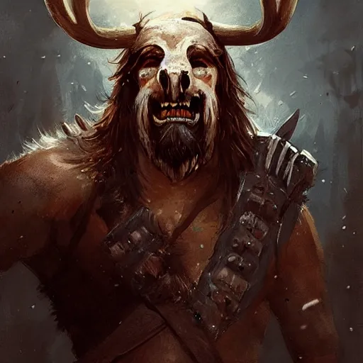 Prompt: hairy barbarian pirate with moose head by greg rutkowski
