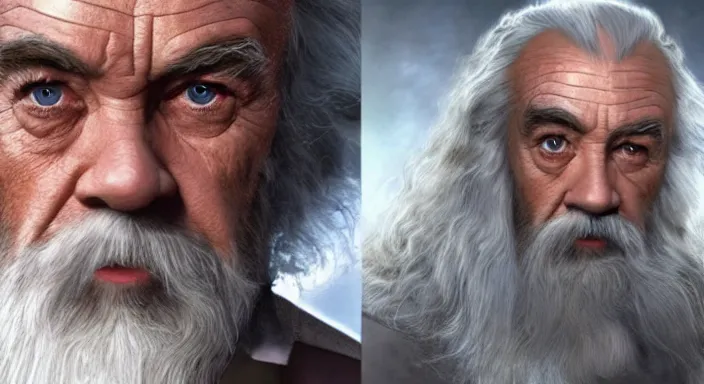 Prompt: sean connery as gandalf, award winning character art, by various concept artists, hyperrealistic face, photorealistic render