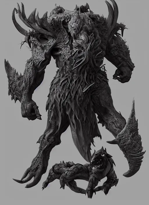 Image similar to а fantasy Proto-Slavic mythology, demon creatures inspired blizzard games, full body, detailed and realistic, 4k, top-artstation, octane render