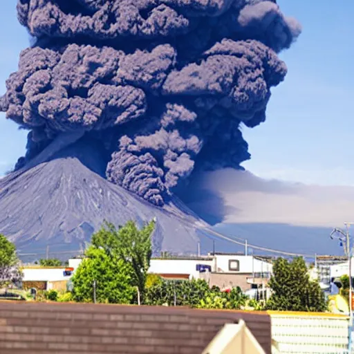 Image similar to a volcano erupting. oblivious citizens continue their day
