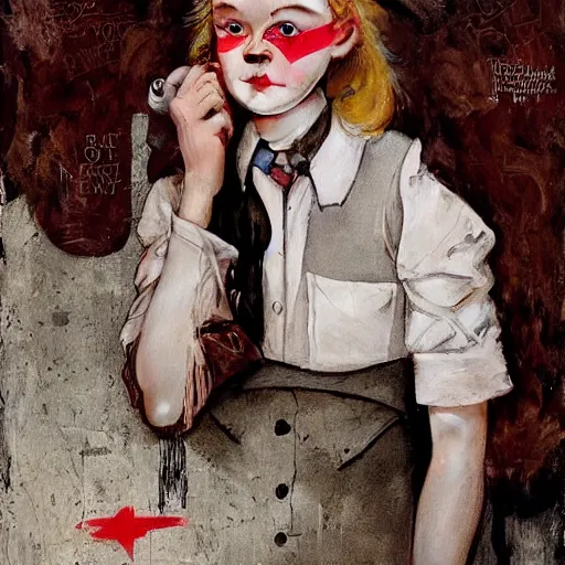 Image similar to elle fanning in prey picture by norman rockwell, asymmetrical, dark vibes, realistic painting, organic painting, matte painting, geometric shapes, hard edges, graffiti, street art : 2 by norman rockwell : 4