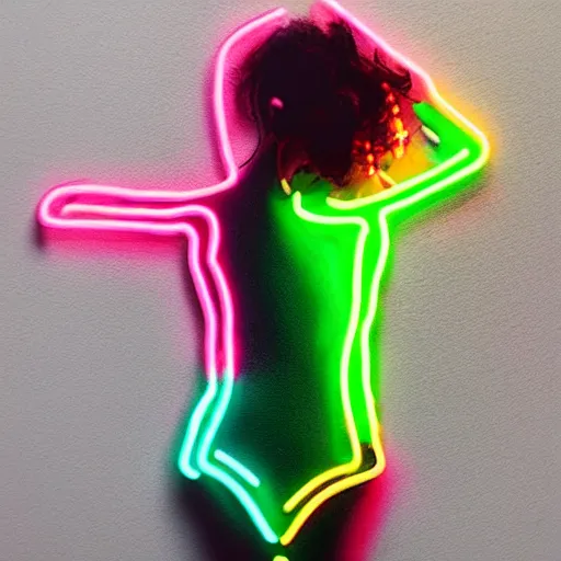 Prompt: a womens body 3 d neon art