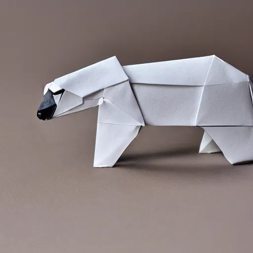 Prompt: polarbear made of origami, diorama