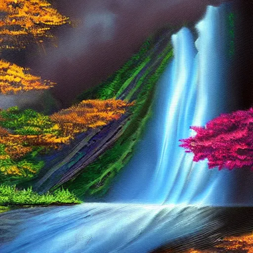 Prompt: A beautiful waterfall landscape painting, digital art