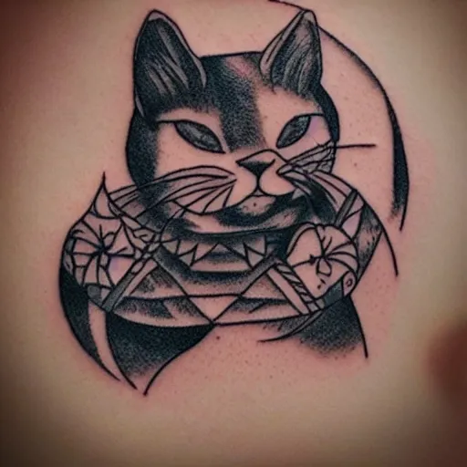 Image similar to tattoo sketch in polynesian style cat hugging the sun