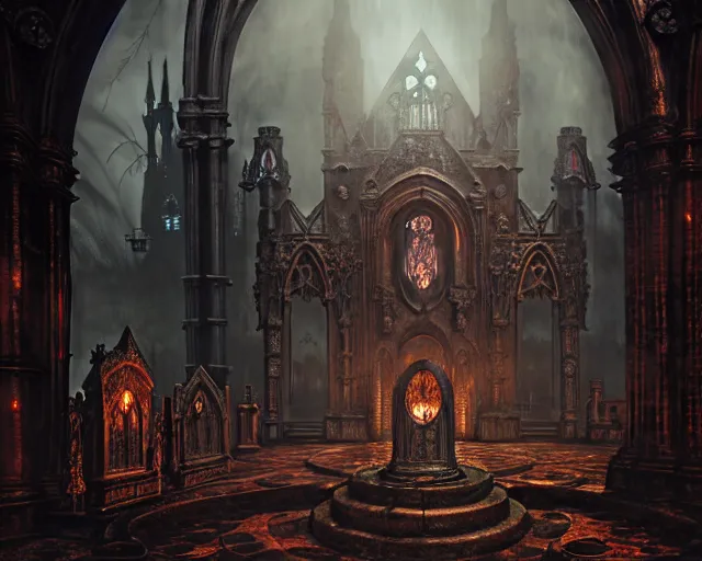 Image similar to steam necropolis, memento mori, gothic, neo - gothic, art nouveau, hyperdetailed copper patina medieval icon, stefan morrell, philippe druillet, ralph mcquarrie, concept art, steampunk, unreal engine, detailed intricate environment, octane render, moody atmospherics, volumetric lighting, ultrasharp, ominous, otherworldly