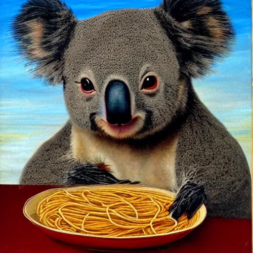 a painting of a koala in underwear eating spaghetti in | Stable Diffusion |  OpenArt