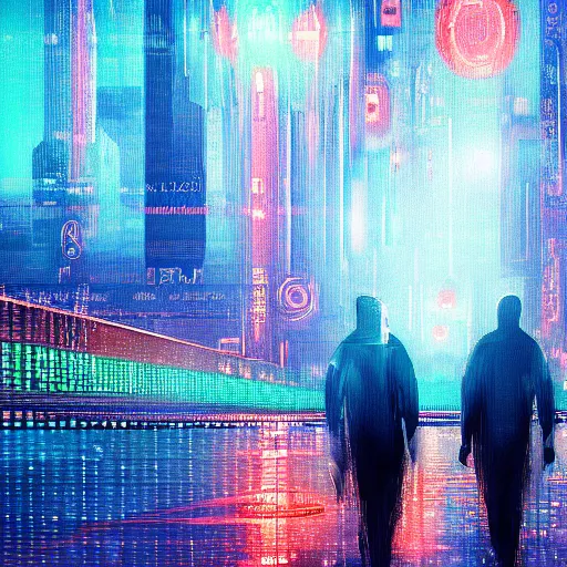 Prompt: DataUnion Protocol - TOGETHER is more, a network of DataNFTs, Value Share Contracts and the TOGETHER token, data collaborations for a positive future, hyperrealistic, 8K, epic, trending on artstation, ultra detailed, beautiful lighting, cyberpunk, close up, digital painting, cinematic, HDR, in the style of monet. masterpiece.