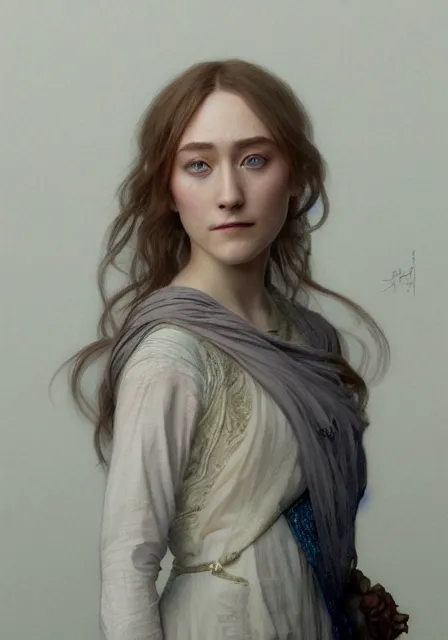 Prompt: saoirse ronan intricate, elegant, highly detailed, digital painting, artstation, concept art, smooth, sharp focus, illustration, art by artgerm and greg rutkowski and alphonse mucha and william - adolphe bouguereau