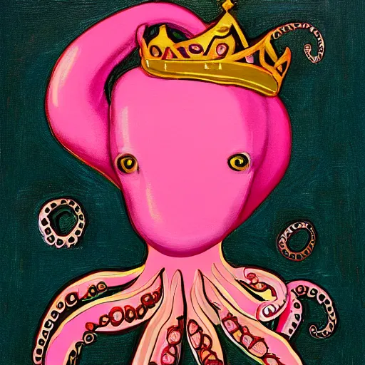 Prompt: queen of octopus, portrait, pink and gold, nouveau, beautiful