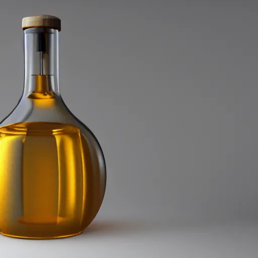 Image similar to transparent ancient wine bottle, raytracing, orthographic 3d rendering, octane render