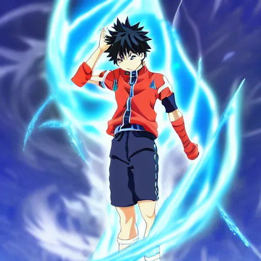 Image similar to highly detailed anime shonen art of a boy with water powers by masayoshi tanaka, in my hero academia, in naruto, 8 k, anime!!!!!!!!!!!!! trending on artstation