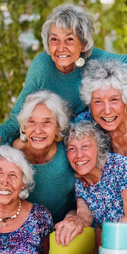 Prompt: smiling grandmas in the house on psychedelics