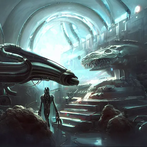 Image similar to epic alien laboratory by raymond swanland