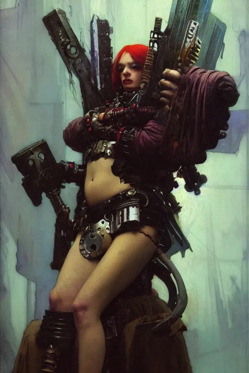 Prompt: full character portrait max mad cyberpunk warhammer 4 0 k, barbarian medic not the girl with the pearl earring character design, painting by gaston bussiere, katsuya terada, nc wyeth, greg rutkowski, craig mullins, vermeer, frank frazetta, mucha, tom of finland, trending on artstation, jeffery catherine jones