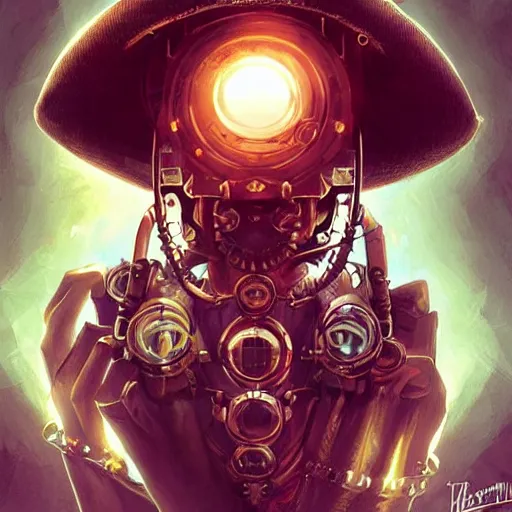 Image similar to african steampunk bandit, science fiction, highly detailed, digital painting, beautiful eyes, symmetry, concept art, sharp focus, illustration, global illumination, radiant light, detailed and intricate environment, art by artgerm and greg rutkowski and magali villeneuve and ilya kuvshinov!