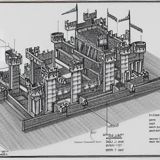 Image similar to a complex castle illustration from electronics schematics.