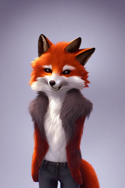 Prompt: an anthropomorphic fox with a fluffy tail wearing a vest, backlighting, trending on artstation, digital art, furry art, trending on furaffinity, cel shaded