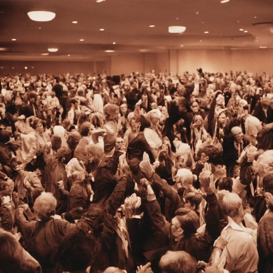 Image similar to 7 0 s movie still of an old man drowning in a soviet ballroom full of hands, cinestill 8 0 0 t 3 5 mm, heavy grain, high quality, high detail