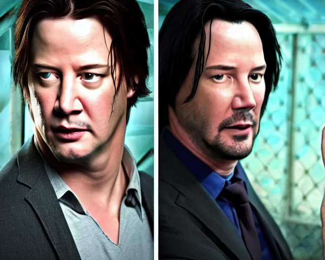 Prompt: hdr portrait photography brendan fraser in front of keanu reeves, box battle, box ring, cinematic, coherent portraits, from time magazine, intricate, elegant, highly detailed, digital photo, trending on foxsport, hdr photo, smooth, sharp focus, illustration, art by artgerm and greg rutkowski and alphonse mucha