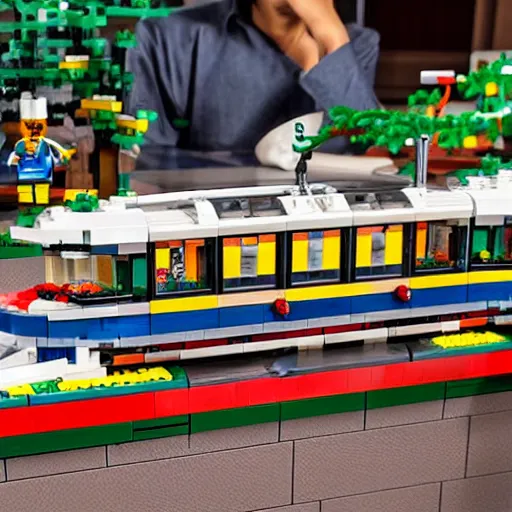 Image similar to Box art for a LEGO set of the Disneyland Monorail