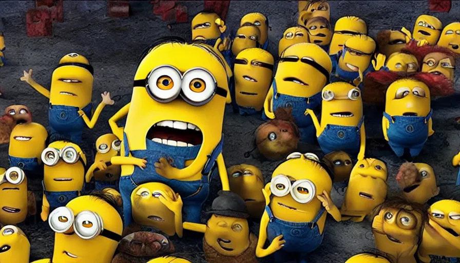 Image similar to fight!! club!!!!, fight!! club!!!! ((((the minions)))), movie still, directed by David fincher