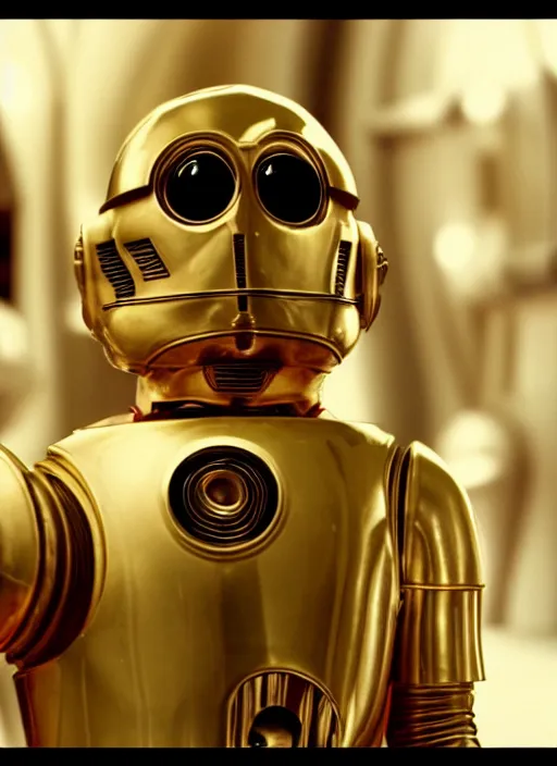 Image similar to a hamster!!!!!!!!! as c - 3 po, movie still, star wars, cinematic, sharp focus, cinematic grain, cinematic lighting, 8 k