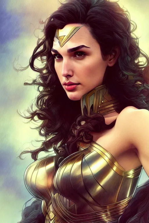 Prompt: very very beautiful longshot photo of fluffy Gal Gadot , intricate, elegant, highly detailed, artstation, concept art, smooth, sharp focus, illustration, art by artgerm and moebius and alphonse mucha