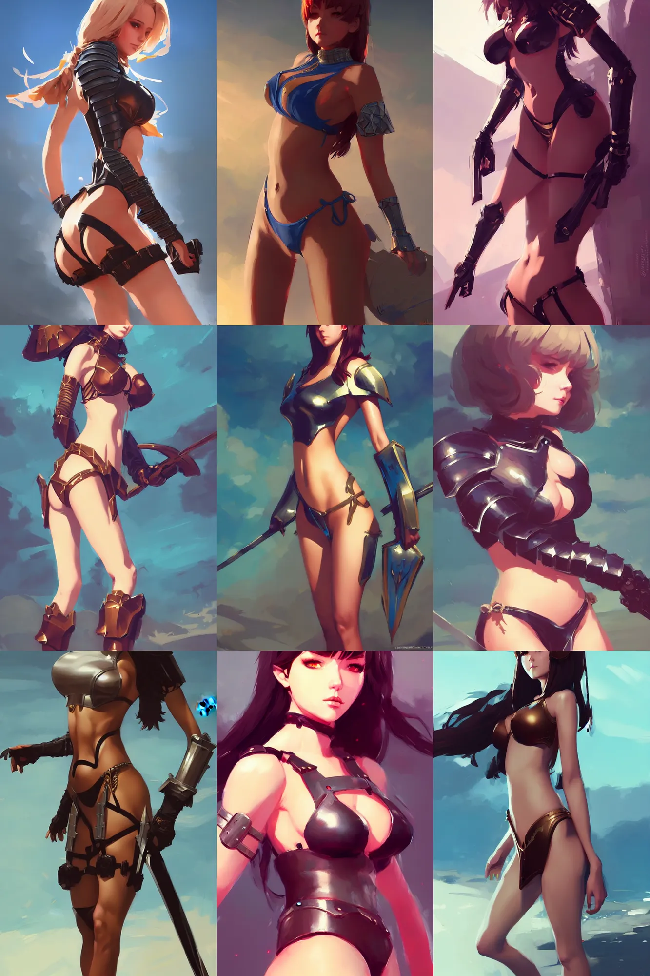 Prompt: gorgeous bikini armor knight by ilya kuvshinov, krenz cushart, Greg Rutkowski, trending on artstation