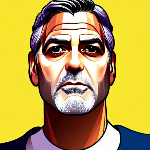Prompt: george clooney in gta v illustrated by stephen bliss