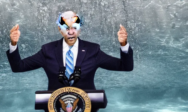 Prompt: joe biden giving an underwater press conference